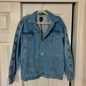 NWT ASOS Tall Lace Up Sleeves Oversized Denim Jacket